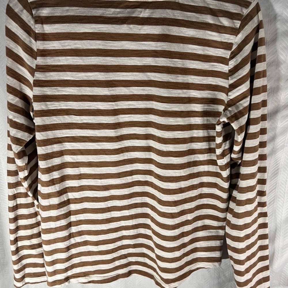 Kohl's SONOMA Brown and White Striped Knit LONG TEE Top LIKE NEW - Picture 3 of 6